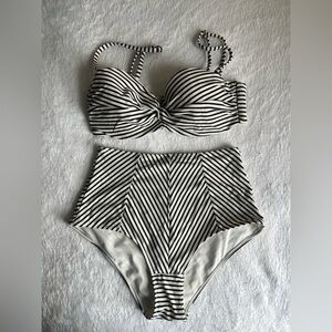 Striped Black and White Bikini Set